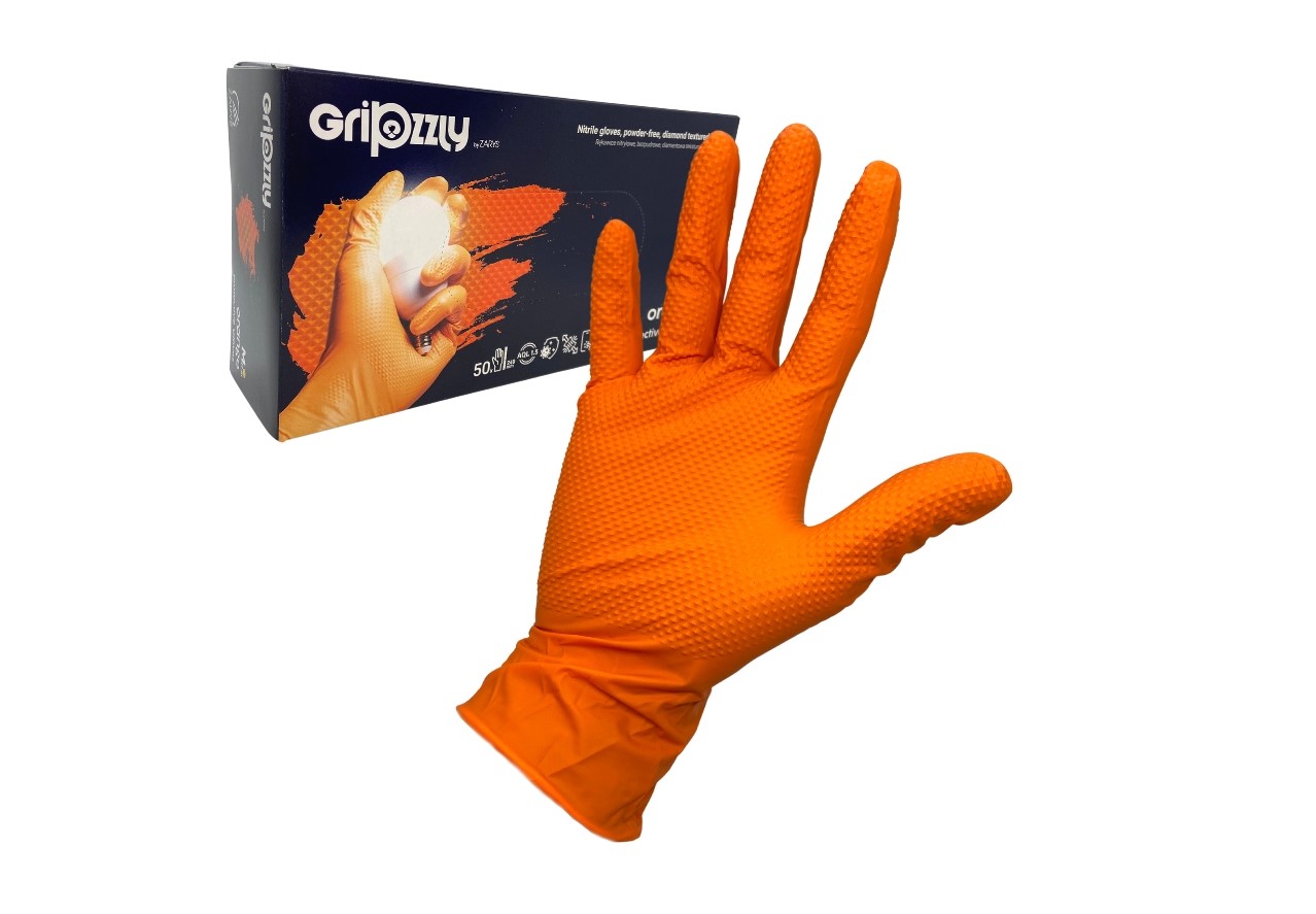 Gripzzly XL 50 Stück puderfreie Nitril-Werkstatthandschuhe orange