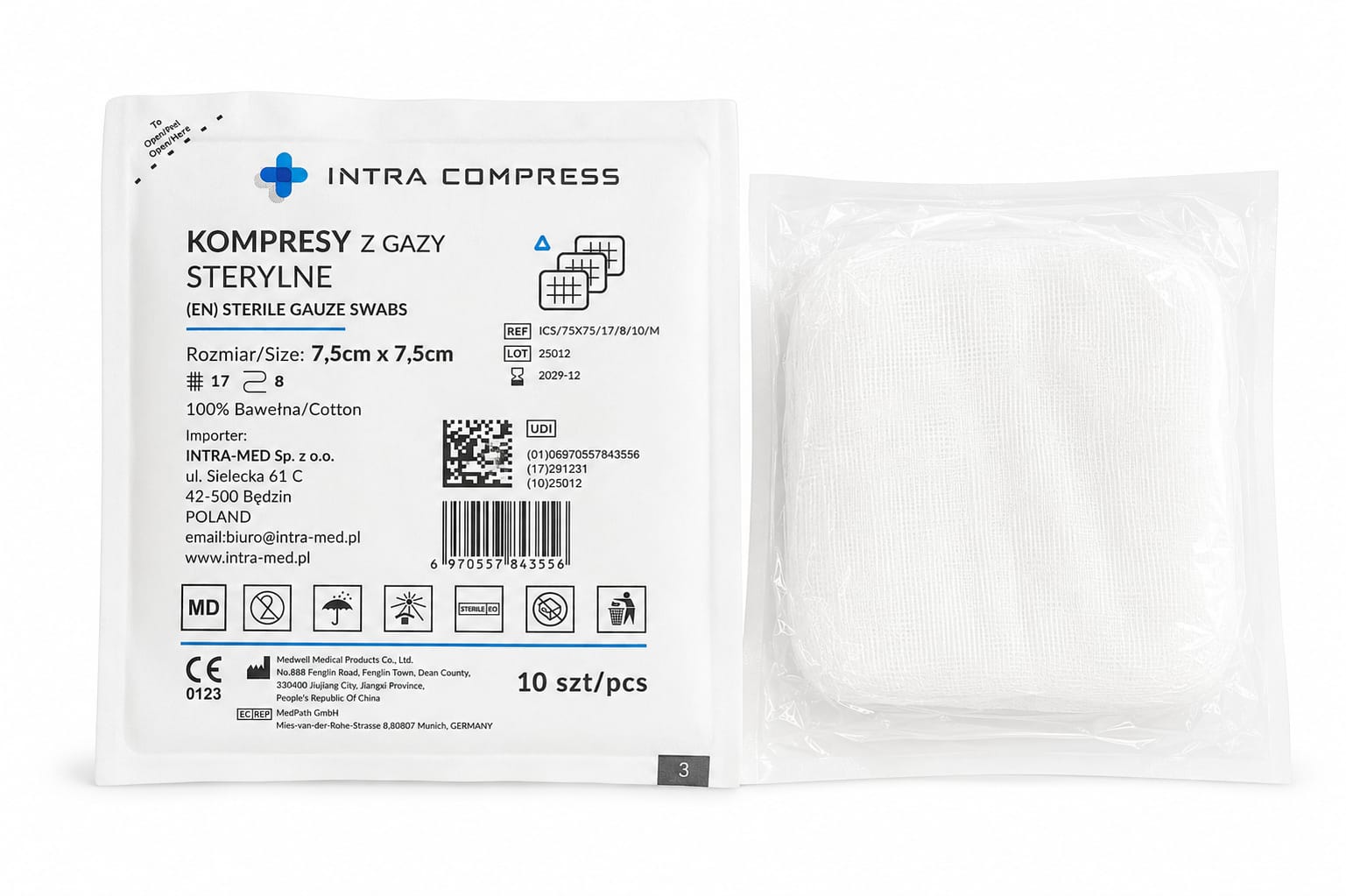 Sterile Gas-Kompresse 7,5*7,5 cm 3St. Blister 17N 8W (Kopia)